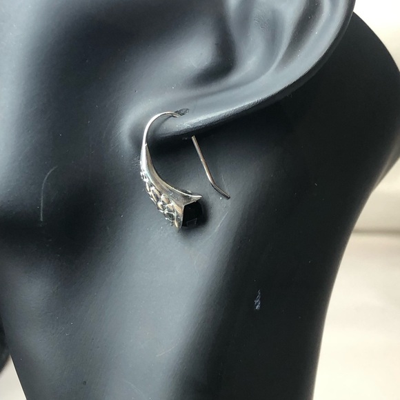 Faceted Black Onyx Sterling Silver Drop Earrings - Picture 4 of 15